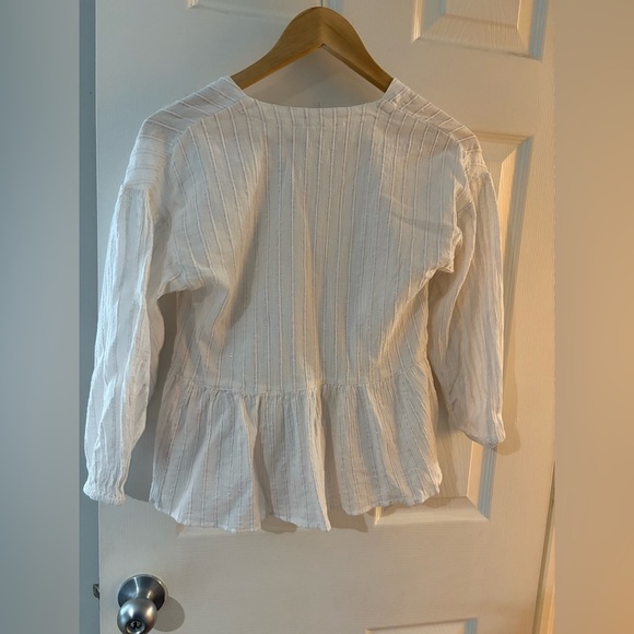 Madewell bubble sleeve peplum top metallic thread stripe size XS - Picture 5 of 14